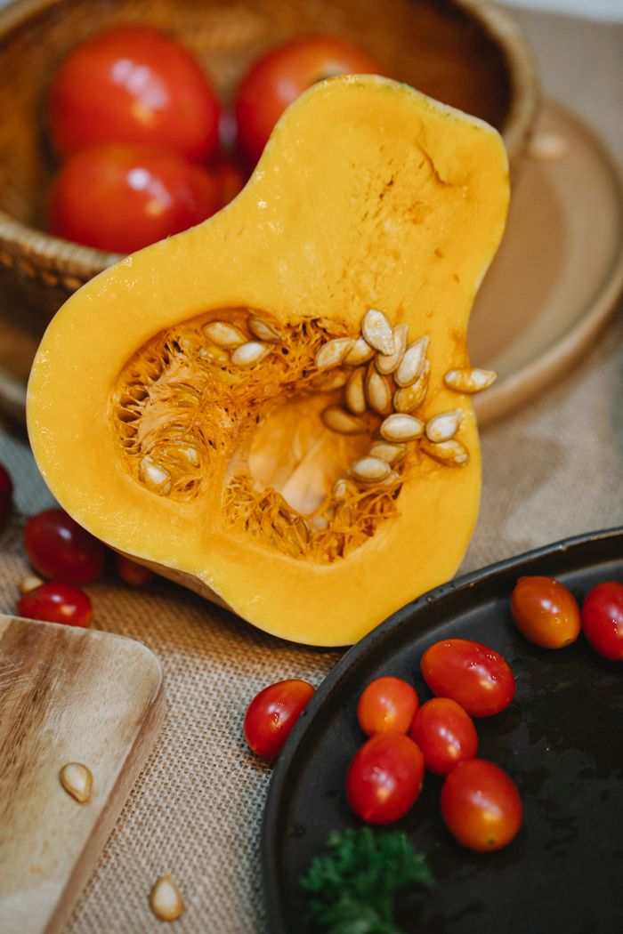 Cut pumpkin with seeds